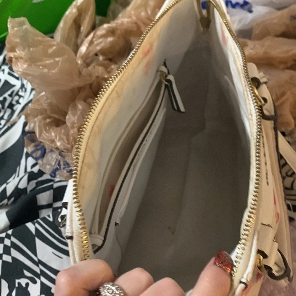 Liz, Claiborne, floral and white satchel